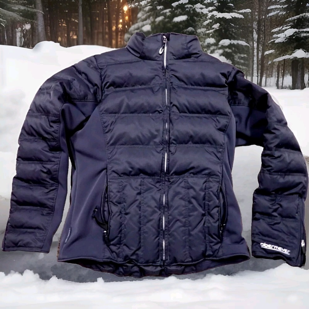 Obermeyer Puffer Jacket‎ Women Size 8 Black Excellent Goose Down Hybrid Ski Coat